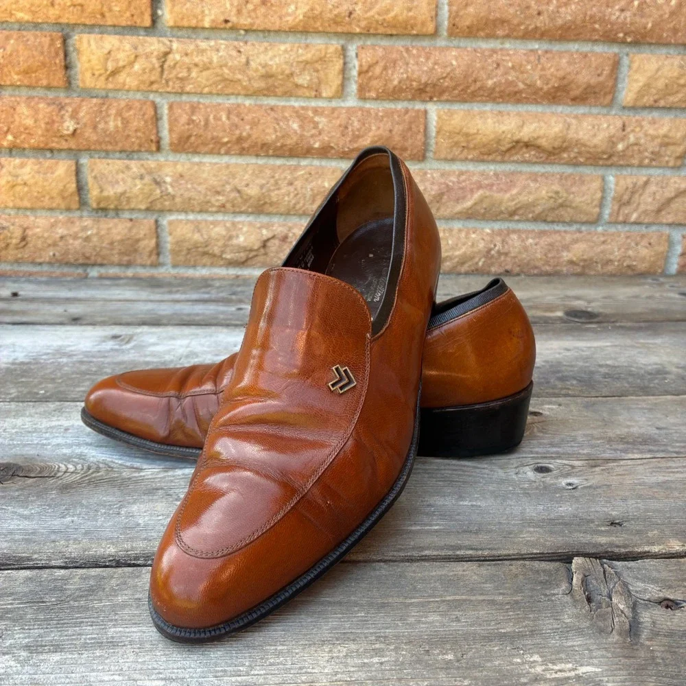 Vintage Florsheim Slip On Dress Loafers 7.5 D Designer Collection Brown Leather